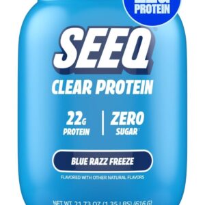 SEEQ Clear Protein Powder – Blue Razz Freeze – 22 Servings – 22g Clear Whey Protein Isolate – Zero Sugar – 0g Lactose – Allergen Friendly – GLP1 Support – Bone Health – Muscle Post Workout Recovery