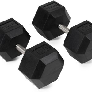 Titan Fitness 120 LB Pair Free Weights, Black Rubber Coated Hex Dumbbell, Straight Stainless Steel Handle, Strength Training, Full Body Workout
