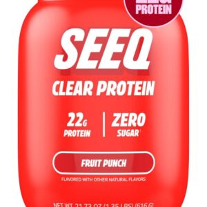 SEEQ Clear Whey Isolate Protein Powder, Fruit Punch, 22 Servings, 22g Protein Per Serving, Sugar-Free, Keto-Friendly, Soy-Free Clear Protein Powder, Juice-Like Protein