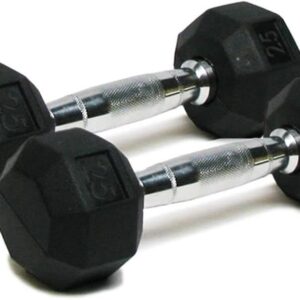 Deluxe 6-Sided Rubber Dumbbells – 3-25 lb. Pairs