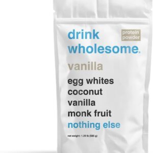 drink wholesome Vanilla Egg White Protein Powder for Sensitive Stomachs | Minimally Processed, Whole-Food Protein | Additive-Free, Dairy-Free, Gluten-Free | Low FODMAP