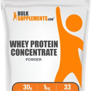 BulkSupplements.com Whey Protein Concentrate Powder – Whey Protein Powder Supplement, Unsweetened, Unflavored & Gluten Free, 30g per Serving, 1kg (2.2 lbs) (Pack of 1)