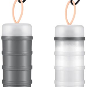 Baderke 2 Pcs Protein Powder Container with Funnels Stand, 4 Stackable Leakproof Protein Powder Dispenser, Portable Keychain Powder Container for Workout, Fitness, Travel(Gray, White)