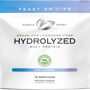 Muscle Feast Hydrolyzed Whey Protein Powder, Grass Fed and All Natural Hormone-Free, Hydro Whey Powder for Men and Women, Gluten Free, Non-GMO, Delicious Hydrolyzed Protein Powder, Unflavored, 5lb