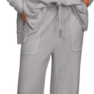 Ekouaer Womens Tracksuits 2 Piece Long Sleeve Outfits Micro Fleece Sweatsuit Sets Wide Leg Sweatpants