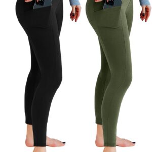 2 Pack Leggings with Pockets for Women, High Waisted Soft Leggings for Yoga Gym