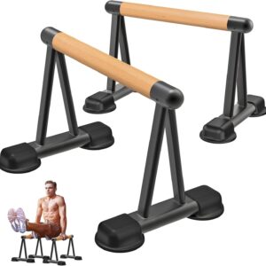 Dolibest Push Up Bar, 12” High Parallettes Bars with Wooden Handles, Stable and Comfortable Calisthenics Equipment, Suitable for Handstand, L-Sit, Dip Bar, Strength Training for Indoor Outdoor Use