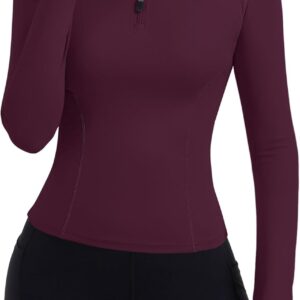 ZHENWEI Womens Workout Tops Long Sleeve Quarter Zip Pullover Quick Dry Golf Shirt Athletic Slim Fit Crop Yoga Gym Tops