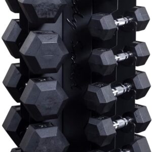 Body-Solid (GDR80-SDRS550) 10-Pairs Dumbbell with Vertical Rack – Compact Weight Storage for Home Gym, Strength Training – Rubber Coated Hexagon Shape Dumbbells with Stand