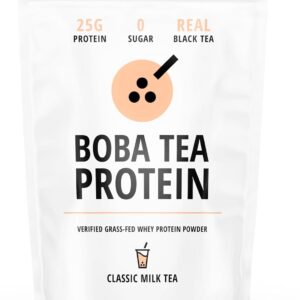 Boba Tea Protein Classic Milk Tea | 25g Grass-Fed Whey Protein Isolate Powder | Gluten-Free & Soy-Free Bubble Tea Protein Drink | Real Ingredients & Lactose-Free Protein Drink | 25 Servings