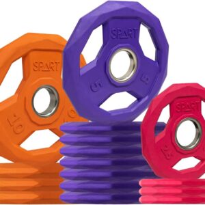 SPART Color Coded Weight Plate 2-Inch Rubber Coated Olympic Grip Plate for Barbell, Solid Cast Iron Weight Plates for Strength Training, Weightlifting, Crossfit, Home Gym, 2.5LB/5LB/10LB/25LB/35LB/45LB, Pair