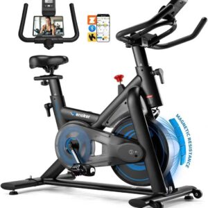 Exercise Bike for Home，Adjustable Magnetic Resistance Stationary Bikes with App Compatible，Silent Spin Bike with 350lbs Weight Capacity Comfortable Seat, Digital Monitor & Pad Holder