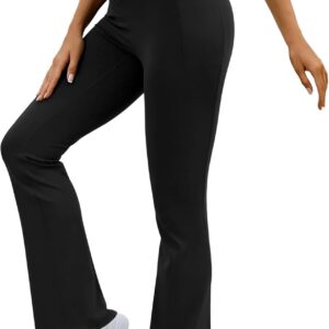 Women’s Yoga Pants V Crossover Flare Leggings with Pockets Flared Bootcut Bell Bottoms Workout Pants Gym