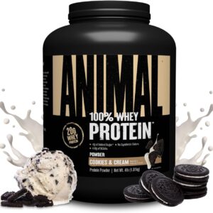 Animal 100% Whey Protein Powder – Whey Blend for Pre Workout or Post Workout, Recovery, Anytime Low Sugar Protein Boost Meal Replacement with BCAA Branched Chain Amino Acids – Cookies & Cream, 4 lb