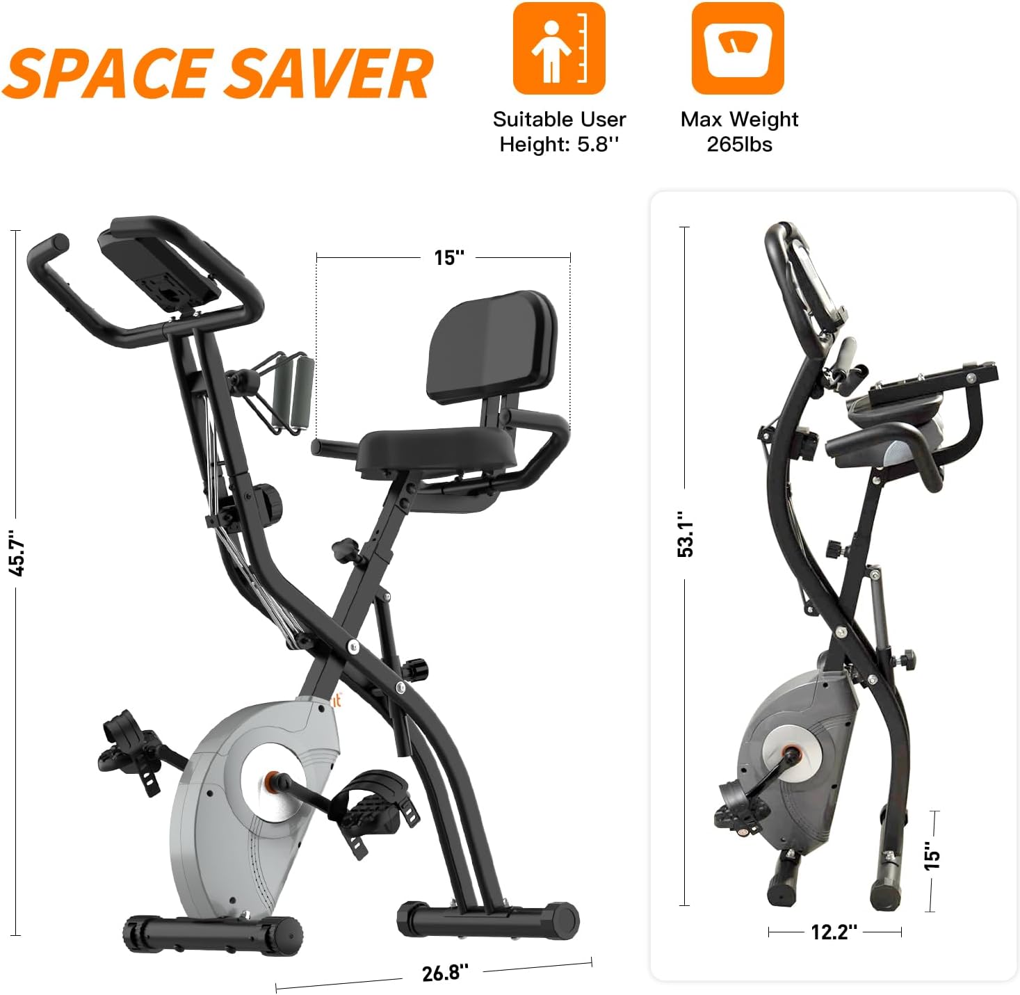 ATIVAFIT Exercise Bike Foldable Fitness Indoor Cycling Bike Magnetic 3 in 1 Upright Recumbent Exercise Bike with Resistance Bands for Home Workout - Image 4