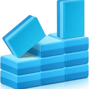 Liliful 10 Pcs Yoga Blocks Bulk Eva Foam Exercise Yoga Brick Soft Non Slip Surface Foam Blocks High Density Yoga Accessories for Workout Stability Balance Deepen Stretches Pilates 9”x6”x3”(Blue)