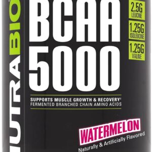 NutraBio BCAA 5000 Powder – Vegan Fermented BCAAs – Supports Lean Muscle Growth, Recovery, Endurance – 60 Servings – Watermelon