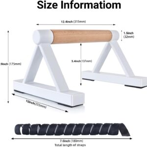1 Pair Wooden Parallettes Push Up Bars for Men, Strength Training Pushup Stands Handles for Home Calisthenics, Fitness, Floor Workouts Solid Wood with White Metal Bracket – Support 500 lbs