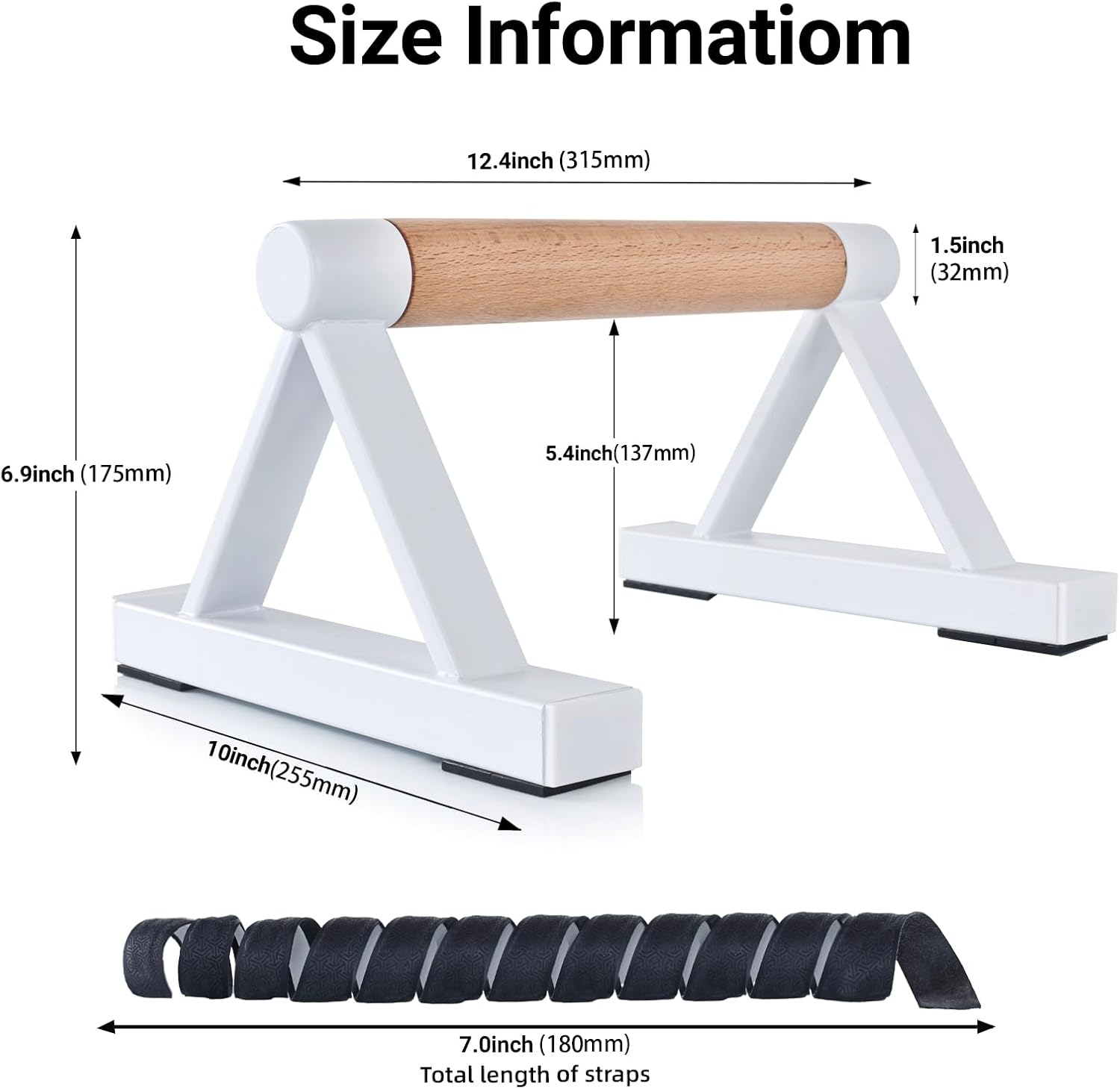 1 Pair Wooden Parallettes Push Up Bars for Men, Strength Training Pushup Stands Handles for Home Calisthenics, Fitness, Floor Workouts Solid Wood with White Metal Bracket - Support 500 lbs - Image 2