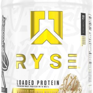 RYSE Loaded Protein Powder – Vanilla Peanut Butter – 25g Whey Protein Isolate & Concentrate with Prebiotic Fiber & MCTs – Low Carb, Low Sugar, Digestive-Friendly – 27 Servings / 2 lb Tub