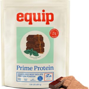 Equip Foods Prime Protein Powder | Clean, Grass Fed Beef Protein Powder for Women & Men | Carnivore Protein Isolate | Paleo, Keto Friendly | Gluten & Dairy Free | 30 Servings, Chocolate Mint