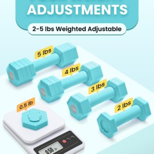 Adjustable Dumbbells Set, 4 in 1 Hand Weights Set for Women Men 10 LB/ 12 LB Dumbbell Pair Each 2lbs 3lbs 4lbs 5lbs Weights Dumbbells Set with TPU Soft Rubber Handle for Home Gym Exercise Fitness