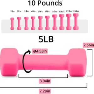 Portzon Weights Dumbbells 10 Colors Options Compatible with Set of 2 Neoprene Dumbbells Set,1-15 LB, Anti-Slip, Anti-roll, Hex Shape for Shoulder,Neck, and Hand Training for Seniors