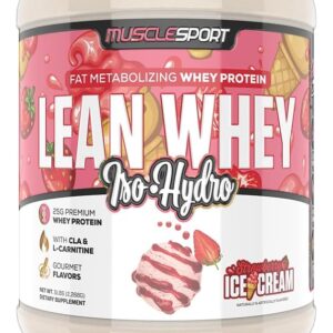 Musclesport Lean Whey Revolution™ Protein Powder – Whey Protein Isolate – Low Calorie, Low Carb, Low Fat, Incredible Flavors – 25g Protein per Scoop – 5lb Strawberry Creme