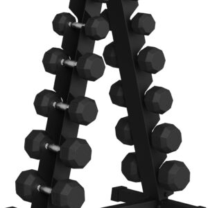 Hex Dumbbell Sets with Rack, 210LB (5-30Lb, 6 Pairs) Rubber Coated Dumbbell Weight Set and Storage Rack,Multiple Sizes Exercise & Fitness Dumbbells for Muscle Toning, Strength Building & Full Body Workout