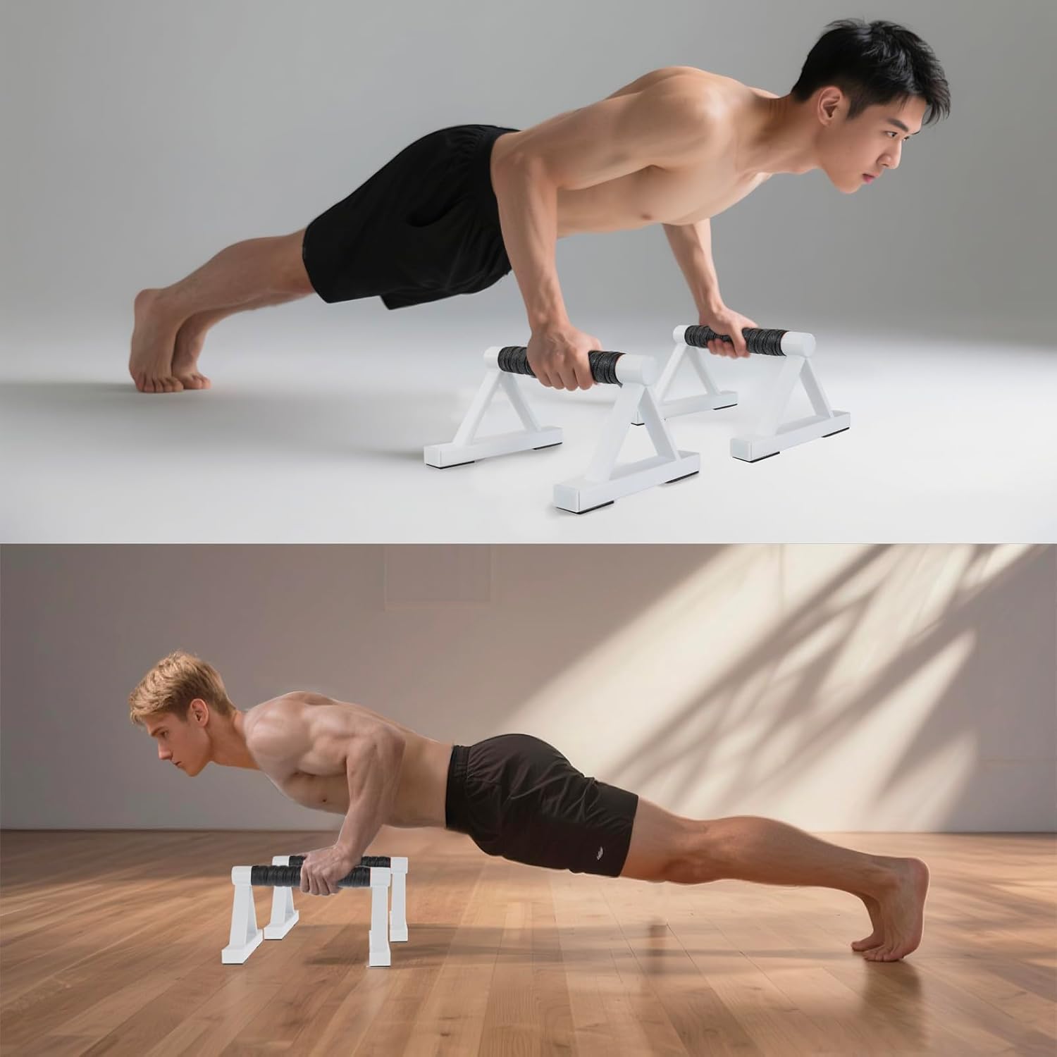 1 Pair Wooden Parallettes Push Up Bars for Men, Strength Training Pushup Stands Handles for Home Calisthenics, Fitness, Floor Workouts Solid Wood with White Metal Bracket - Support 500 lbs - Image 6