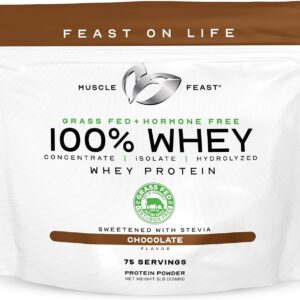 Muscle Feast 100% Grass Fed Whey Protein Powder, All Natural Hormone Free Paure Raised Whey Protein Powder for Women & Men- Whey Concentrate, Isolate & Hydrolyzed Protein Powder Blend – Chocolate, 5lb