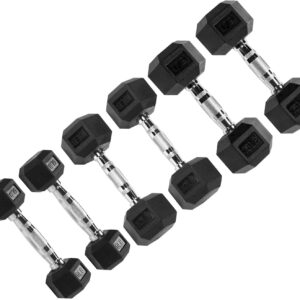 Signature Fitness Hex Dumbbells Non-Slip Free Weights Full Body Strength Training Home Gym Workout Equipment Set of 5, 10, 15, and 20 lbs, Black