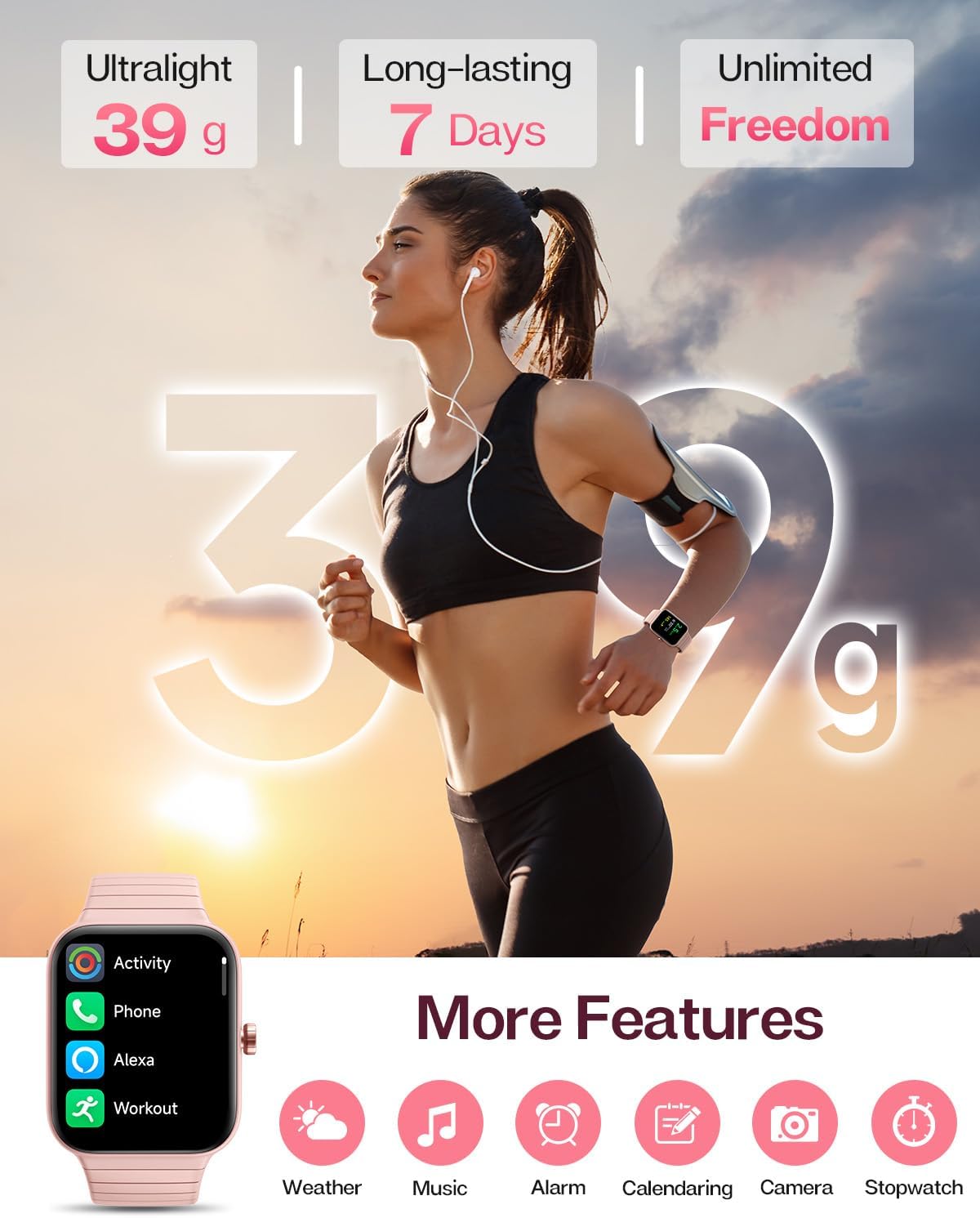 Fitpolo Smart Watch for Women,1.8” Touchscreen, Bluetooth Call, Alexa Built-in,24/7 Heart Rate, SpO2 Monitor, Step Counting, Sleep Tracking, IP68 Waterproof Fitness Tracker Watch for Android iPhone - Image 9