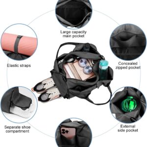 Aucuu Yoga Mat Bag, Sport Gym Bag Womens, Lightweight Yoga Bag with Yoga Strap, with Shoes Compartment and Wet Pocket