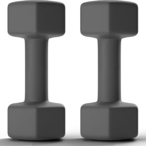 GRETERST Dumbbells Set Rubber Coated Hex Hand Weights Exercise & Fitness for Home Gym Workouts Strength Training Equipment, Grey, 5LB