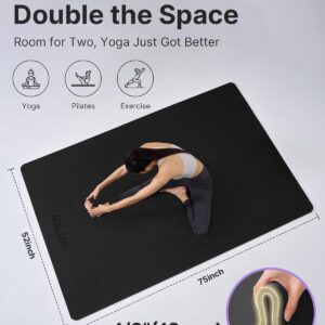 YOTTOY Large Yoga Mat (75 * 52 * 1/2inch),Extra Wide TPE Exercise Mat,Non-Slip Workout Mat for Pilates, Fitness, Barefoot, Home Gym Studio with Strap and Towel