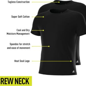 Adidas Mens T-Shirts (2-Pack) – Stretch Cotton Crew Neck Undershirt, Soft Breathable Fitted Base Layer