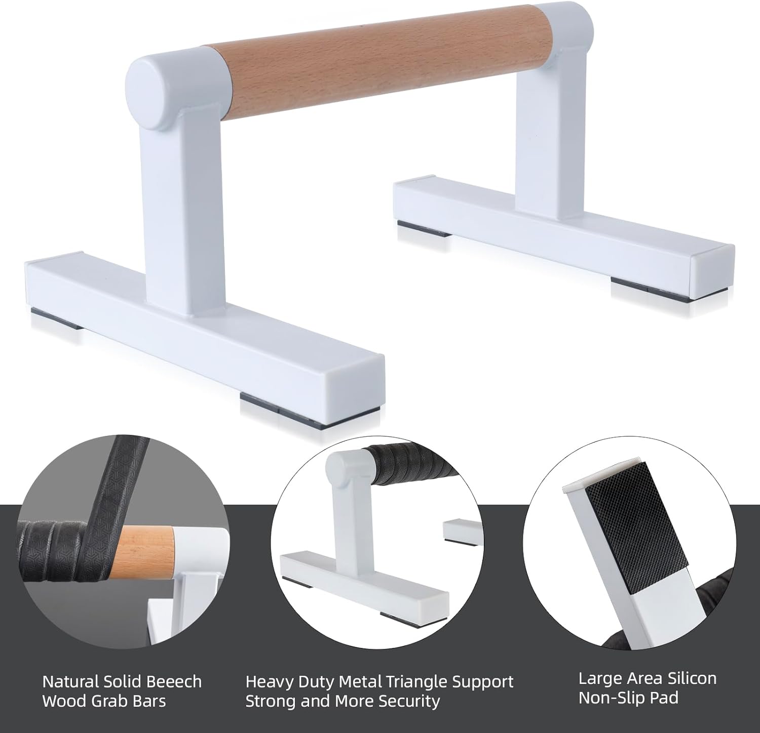 BESTWEI Wooden Parallettes Push Up Bars for Floor, Strength Training Pushup Stands Handles for Home Calisthenics, Fitness, Floor Workouts Solid Wood with White Metal Bracket, Support 500 lbs - Image 3