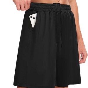 Men’s Athletic Gym Shorts – Quick Dry Black Casual Basketball Shorts with Pockets for Running Workout Activewear