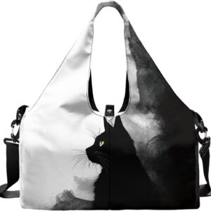 Black Cat Print Gym Bag with Shoe Compartment Large Capacity Duffle Bags Portable Lightweight Gym Bag with Wet Pocket Water Resistant Yoga Mat Holder Duffel Bags Swimming Yoga Workout