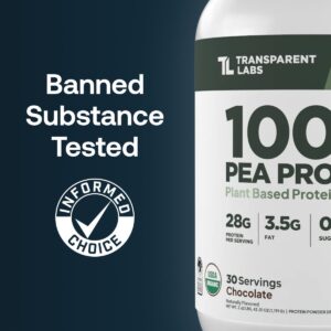 Transparent Labs 100% Pea Protein Powder – 28g Organic Plant Protein per Serving, Clean Pea Isolate Powder, USDA Organic, Vegan, Gluten-Free, Sugar-Free, Non-GMO – 30 Servings, Chocolate