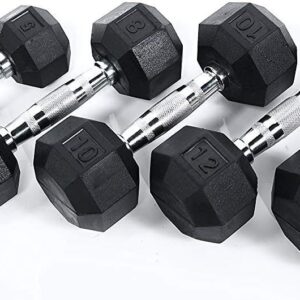 Ader 2lb-120lb Black Octagon Rubber Dumbbells Pair