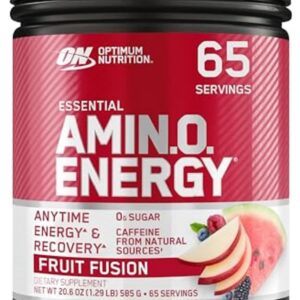 Optimum Nutrition Amino Energy – Pre Workout with Green Tea, BCAA, Amino Acids, Keto Friendly, Green Coffee Extract, Energy Powder – Fruit Fusion, 65 Servings (Packaging May Vary)