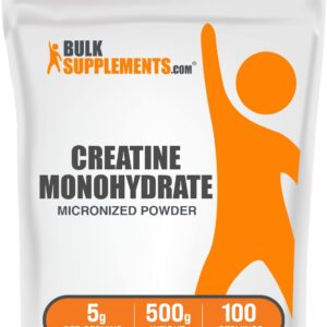 BulkSupplements.com Creatine Monohydrate Powder – Micronized Creatine Powder, Unflavored – Pure & Gluten Free, 5g per Serving, 500g (1.1 lbs) (Pack of 1)