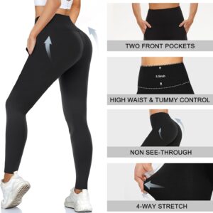 MOREFEEL Leggings with Pockets for Women, High Waisted Tummy Control Workout Hip Lift Yoga Pants Activewear