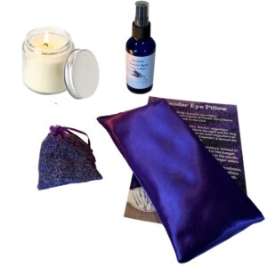 Relaxation Gift Set For Women- AyaZen Lavender Eye Pillow-Lavender Spray, Sachet and Lavender Soy Candle. Aromatherapy Stress Relief, Christmas Gifts. Perfect Yoga and Meditation Pillow. Made In USA