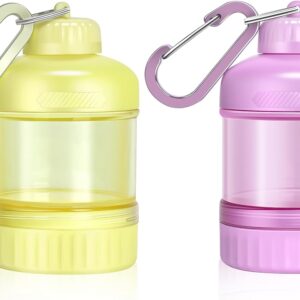 BooMetCheer 2 Pack Protein Powder Container to Go with Keychain & Keyring, Large Capacity, Clear, Leakproof, Ideal for workouts, fitness, or travel (Pink&Yellow)