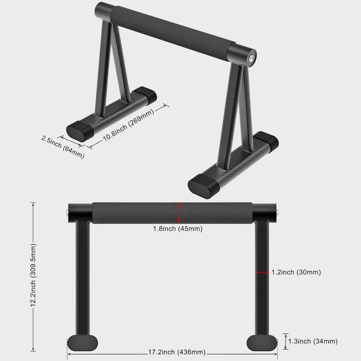 Dolibest Push Up Bar, 12'' High Parallettes Bars with 8 Rubber Feet & Comfortable Handle, Dip Bars with Stable Triangle Base for Calisthenics, Handstand, Gym & Home Exercise, Easy Assembly (600LB) - Image 7