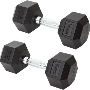 York Barbell Hex Dumbbell Set Rubber Coated Fixed Weight Dumbbells with Chrome Ergonomic Handle Odorless & Durable for Home Gym Women’s Strength Training Workouts – 2.5LB to 125LB Pack of 1, 2 & 4