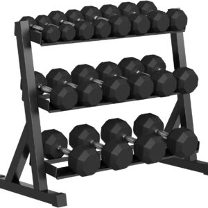 Hex Dumbbell Sets with Rack, 450LB (5-45Lb, 9 Pairs) Rubber Coated Dumbbell Weight Set and Storage Rack,Multiple Sizes Exercise & Fitness Dumbbells for Muscle Toning, Strength Building & Full Body Workout
